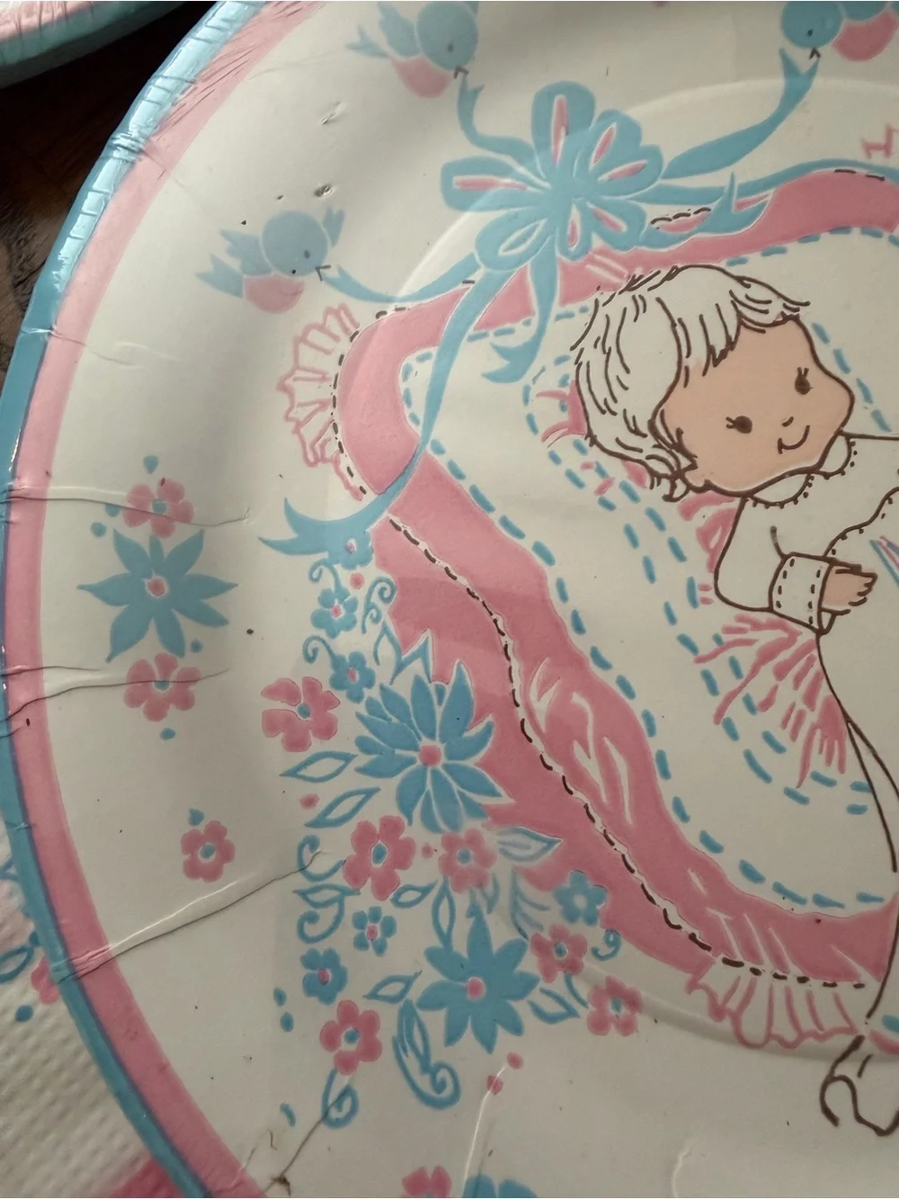Vintage Amscan Baby Shower Paper Table Cover Plates Unopened Pink Blue White